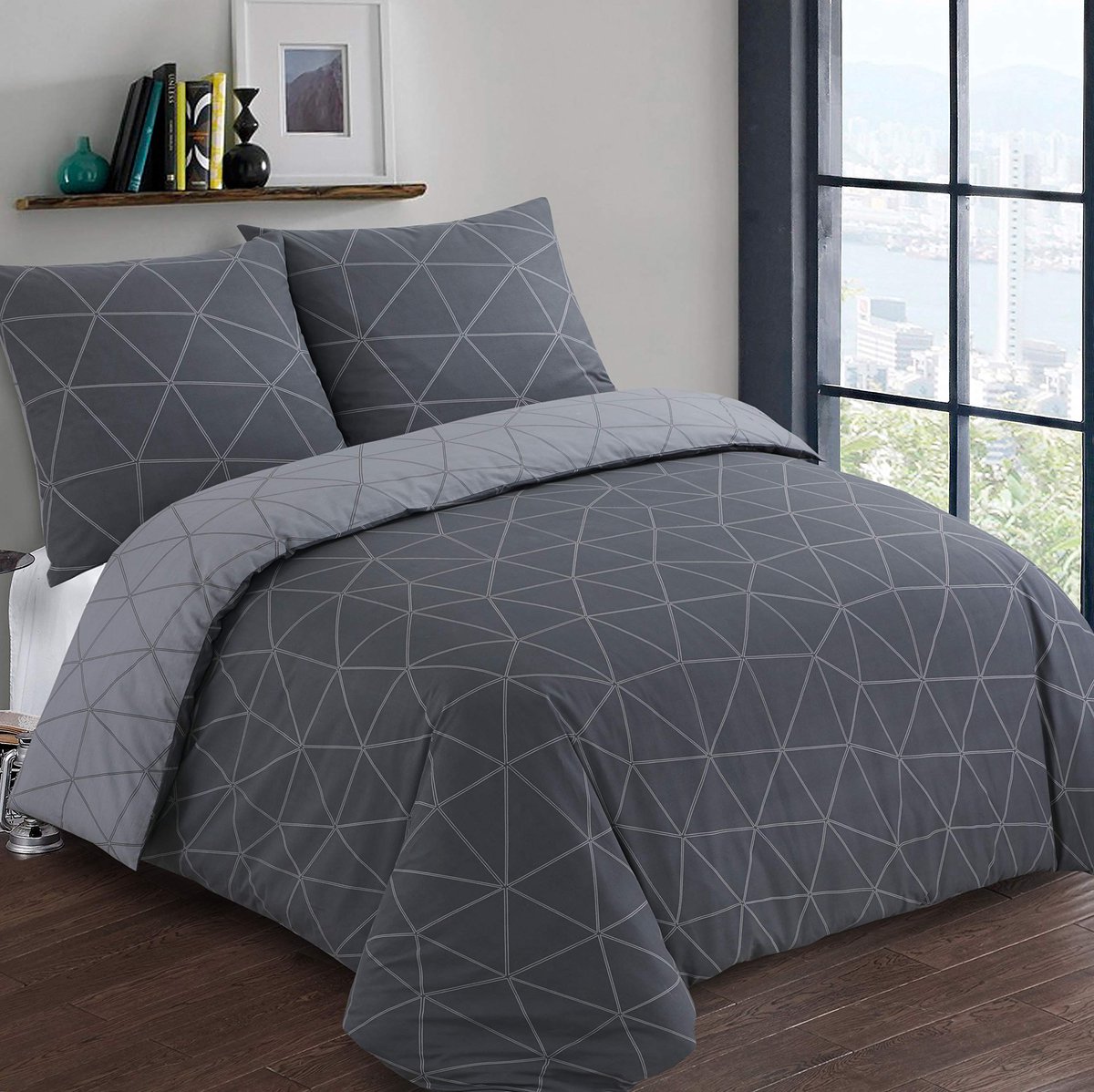 Famanu Dekbedovertrekset van 100% katoen, 200 x 200 cm met 2 kussenslopen van 65 x 65 cm, voor een tweepersoonsbed, zachte en comfortabele stof Zwart