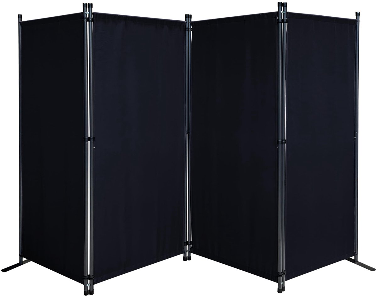 Famanu – Paravent 4-delig 170 x 220 cm, stof kamerverdeler voor tuin en balkon, ondoorzichtig en opvouwbaar, zwart
