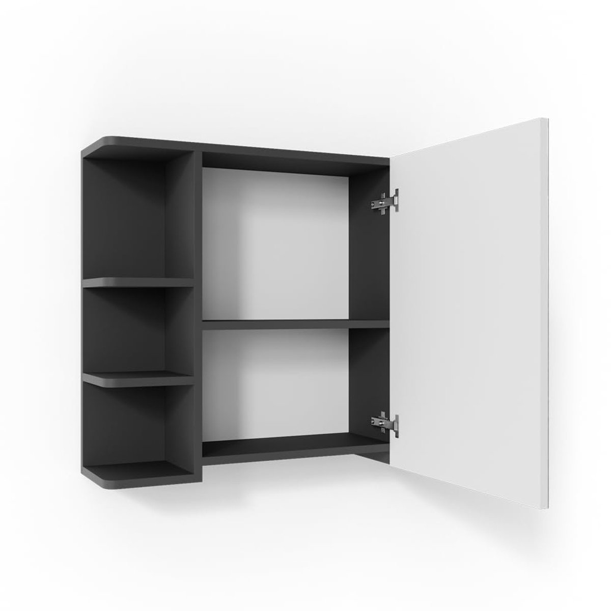 Famanu – Badkamerspiegelkast in antraciet, 79.6 x 64 cm, praktische opbergruimte voor badkameraccessoires