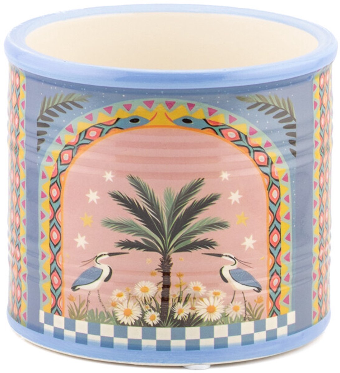 Aardewerk bloempot Palm bird
