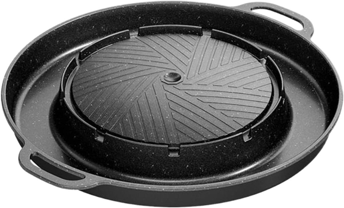 Grillpan met Fondue - 2-in-1 Plaat - Tafel Grillen - Antiaanbaklaag - 33.5 cm - Zwart
