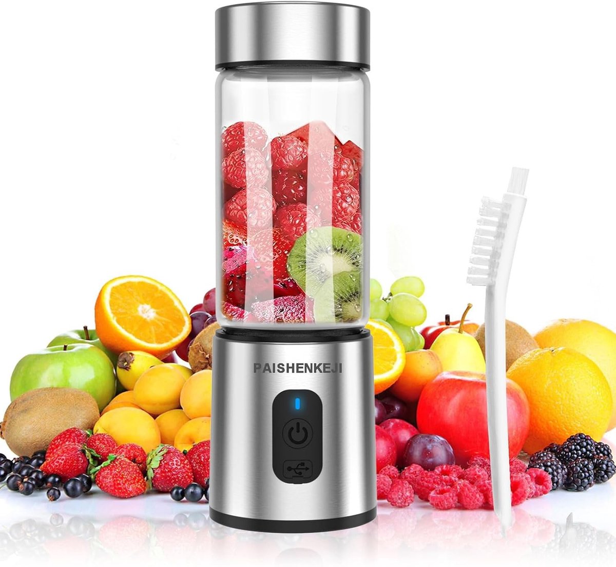 Draagbare Glazen Blender - Transparant - 400 ml - Mini-sapcentrifuge met Roestvrijstalen Messen - Voor Smoothies en Shakes