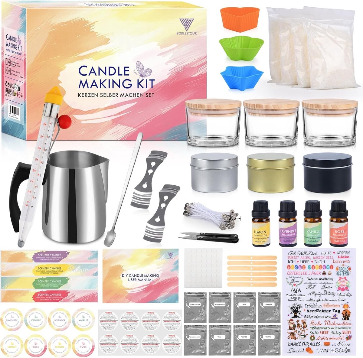 Kaarsenmaakset - Multicolor - 162 stuks - DIY Set met Soja Was en Glazen Potten - Voor Volwassenen en Beginners