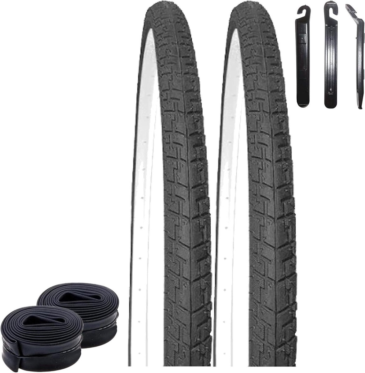 Fietsbanden Set - Banden Binnenbanden - Comfortabel Fietsen - Inclusief Bandenlichters - 28 x 1.40 - Zwart Wit