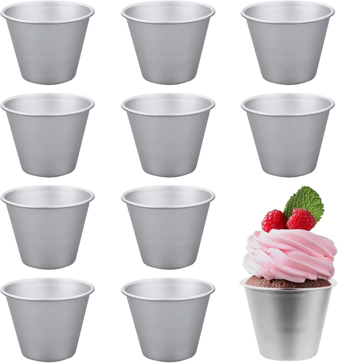 Set van 10 Puddingvormen - Aluminium - 70 mm x 45 mm x 52 mm - Anti-aanbak Bakvormpjes - Voor Doe-het-zelf Koken
