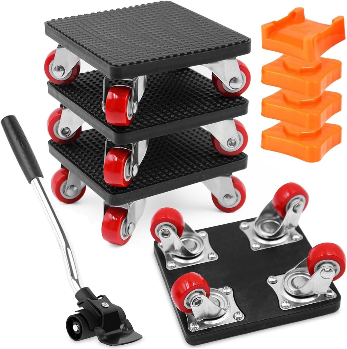 Meubeltransportrollen Set - Zwart - 4 Stuks - Met Verlengingsstang en 360° Draaibare Wielen - Voor Zware Meubels en Voorwerpen