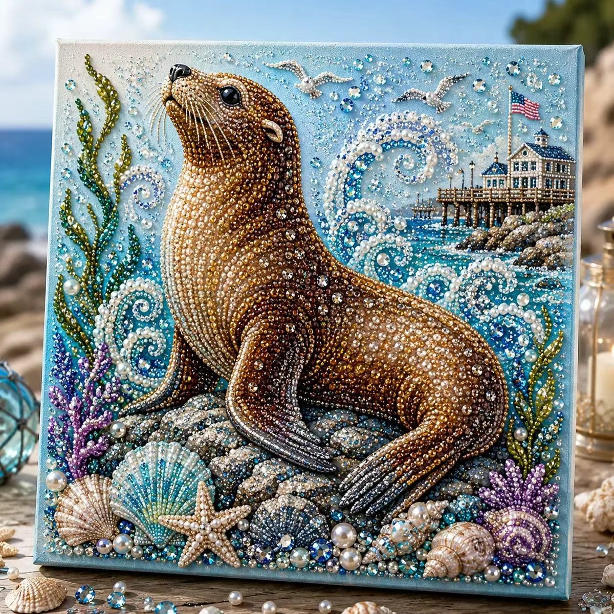 Casalora® 3D Diamant Schilderij DIY Kit Oceaan Parel – Diamond Painting Set met Lijst – Creatieve Hobby voor Volwassenen & Beginners – Wanddecoratie Cadeau – 20 x 20 cm