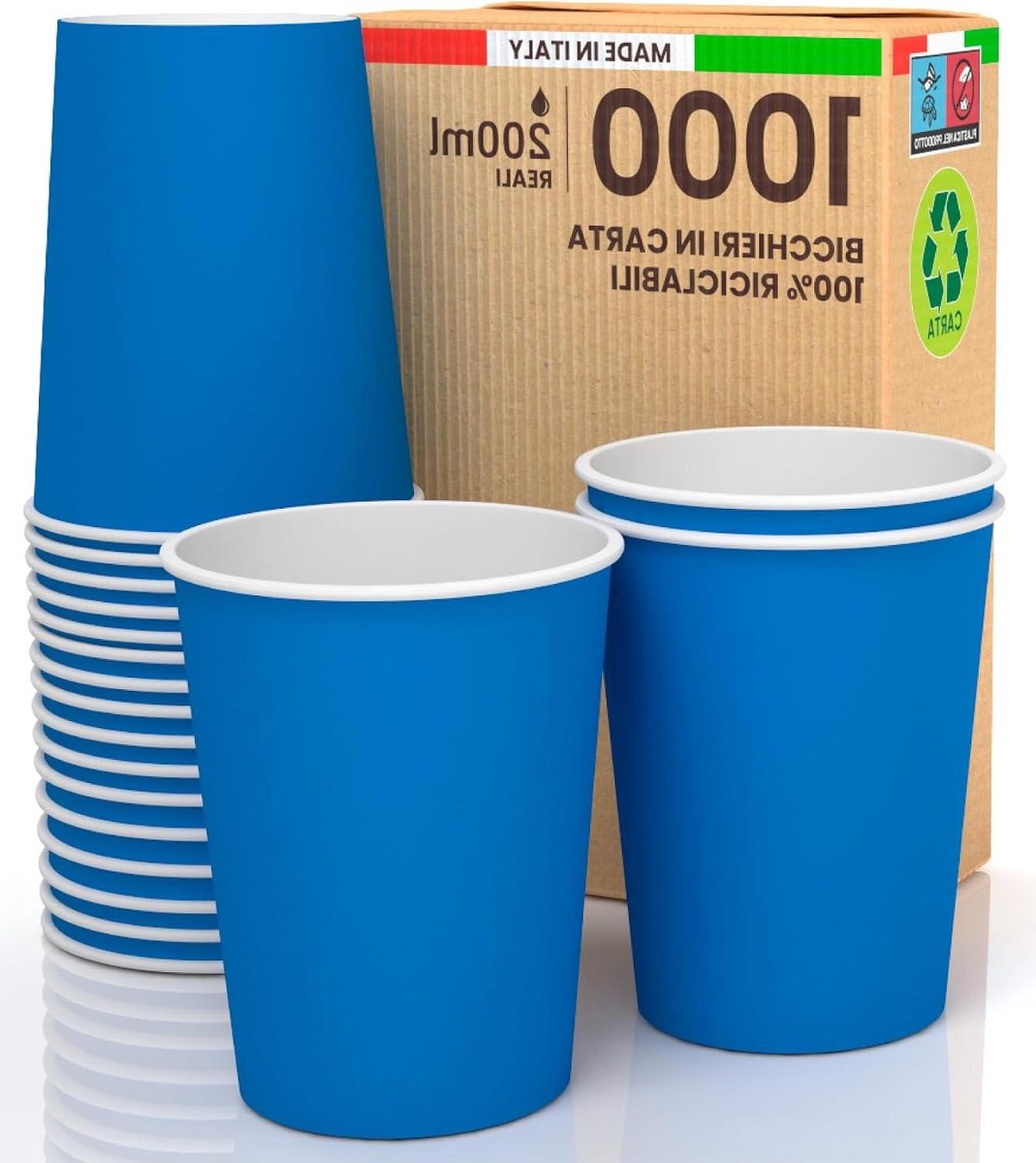 Papieren Bekers - Wegwerp Drinkwaren - Warme Dranken - Biologisch Afbreekbaar - 1000 Stuks - Blauw