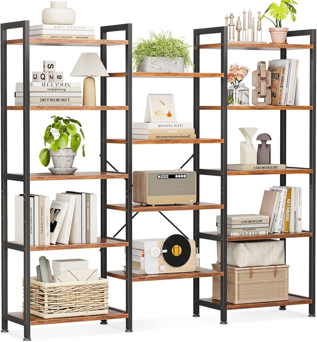 Boekenkastje - Bruin - 24 x 125,6 x 145,4 cm - Met 14 Planken - Voor Woonkamer en Kantoor