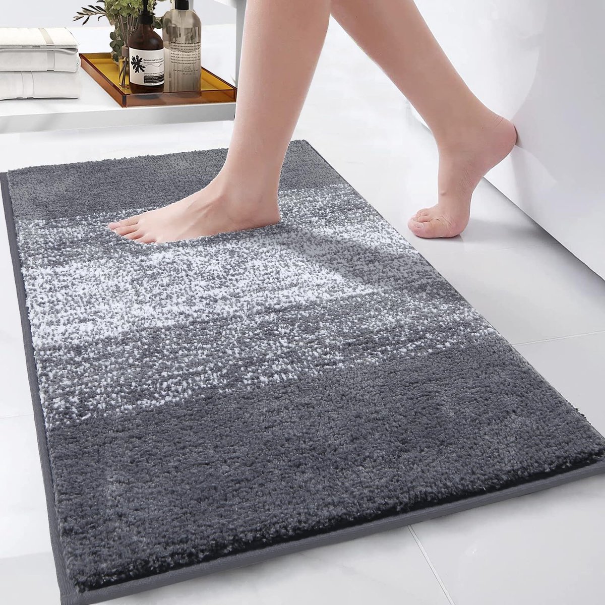 Enyhom Badmatten voor Badkamer 45 x 65 cm Grijs Antislip Absorbent Badtapijt Machine Wasbaar Super Zacht Luxe - ShopVlot