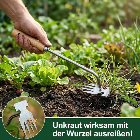 Onkruidsteker - Tuingereedschap - Onkruid Verwijderen - Roestvrij Staal - 32 cm - Houtkleur — afbeelding 4