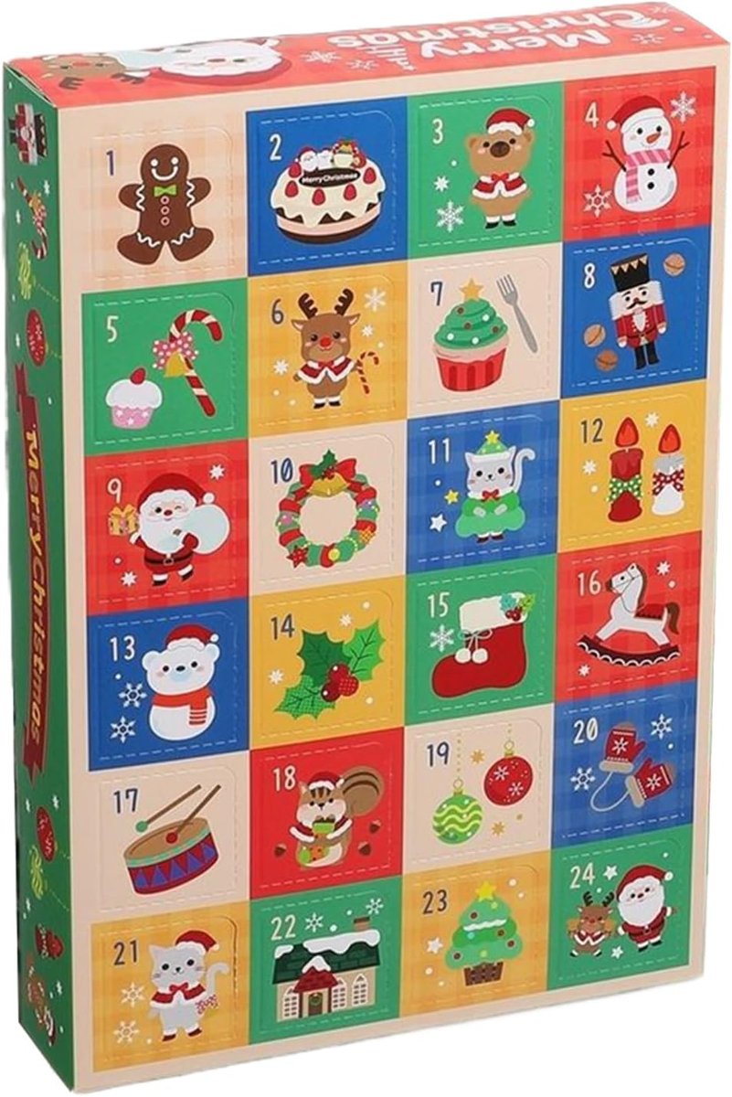 Countdown Kalender - Geschenkdoos Aftellen - Vakantie Vieren - 24 Opvouwbare Roosters - 25 x 17 x 4 cm - Feestelijk