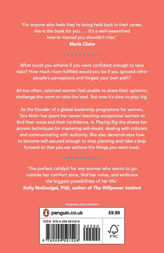 Achterkant van het boek 'Playing Big' met tekst en de Penguin-logo.