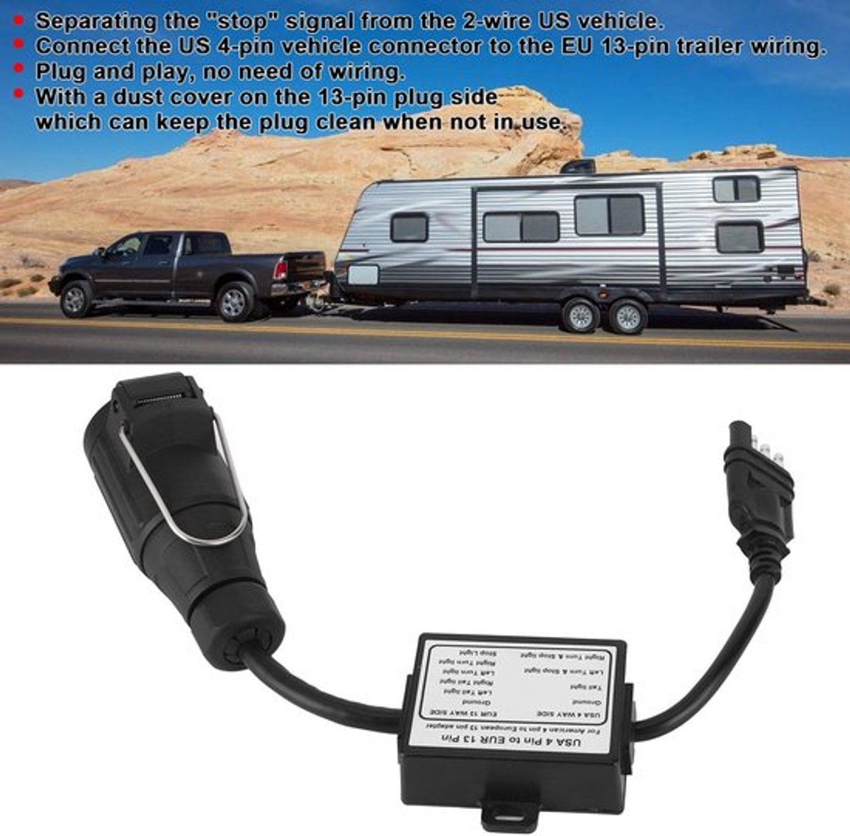 Zeynomax - Trailer Adapter - 4-Pin US naar 13-Pin EU Converter - Krachtige functie