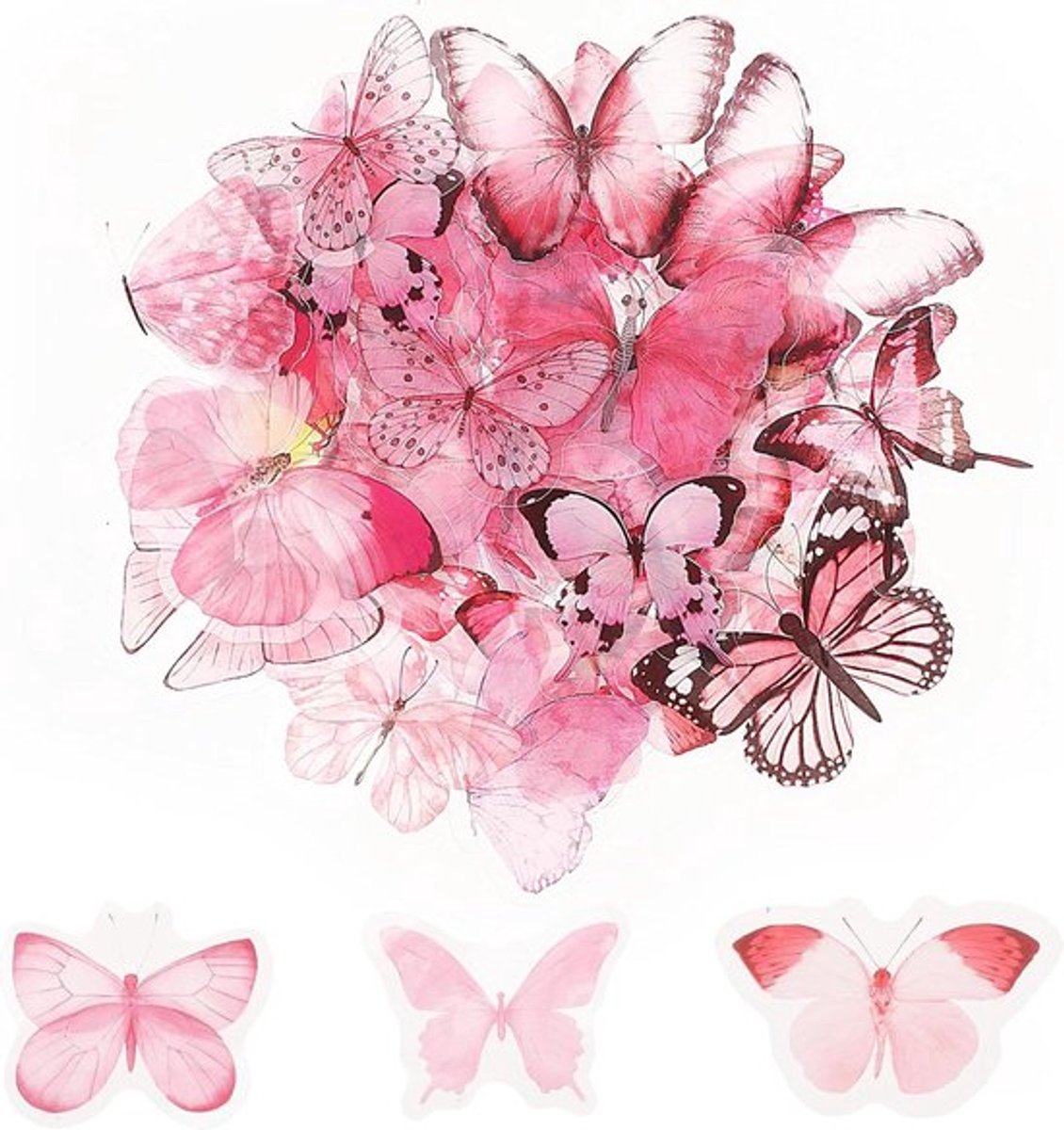 Transparante stickerset met 40 roze vlinders