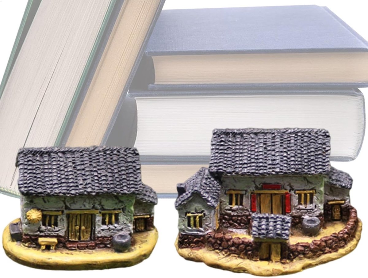 Miniatuur Huizen - Knutselhuisjes Tuindecoratie - Landelijk Decoreren - Rieten Dak Detail - Set van 2 - Niet gespecificeerd