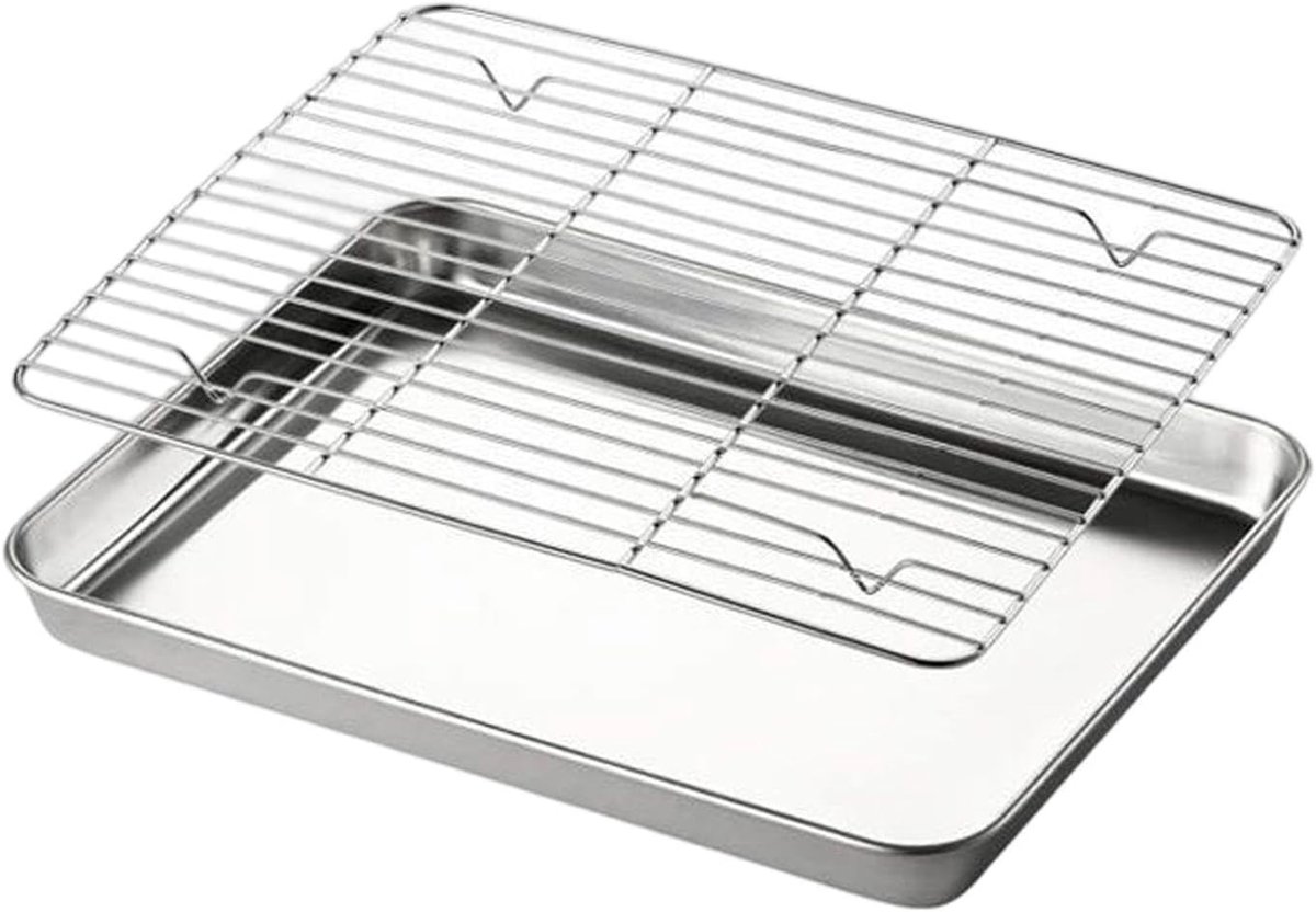Bakplaat met rooster Oven bakvorm Veelzijdig koken Roestvrij staal XXL 31.5cm Zilver