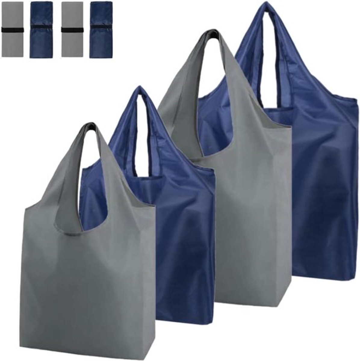 Opvouwbare boodschappentassen set van 4 - Herbruikbare boodschappentassen in blauw