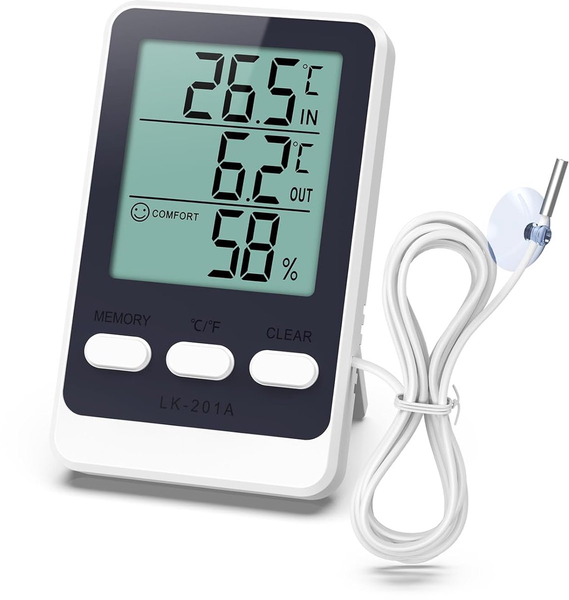 Koelkast Thermometer - Vriezer Monitor - Temperatuur Bewaken - Waterproof Probe - 6 x 10 cm - Wit
