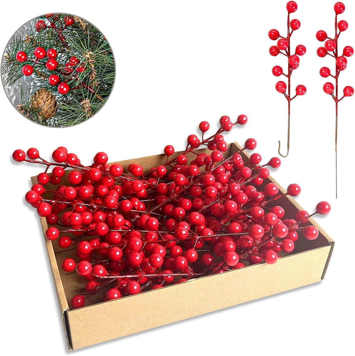 Kerst Bessen Takken - Kunstfruit Decoratie - Feestelijke Aankleding - Levendige Rode Kleur - 35 Stuks - Rood