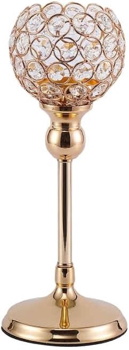 Kaars Houder - Kristallen Kandelaar - Woondecoratie - Holle Kristallen Lampenkap - N.v.t. - Goud