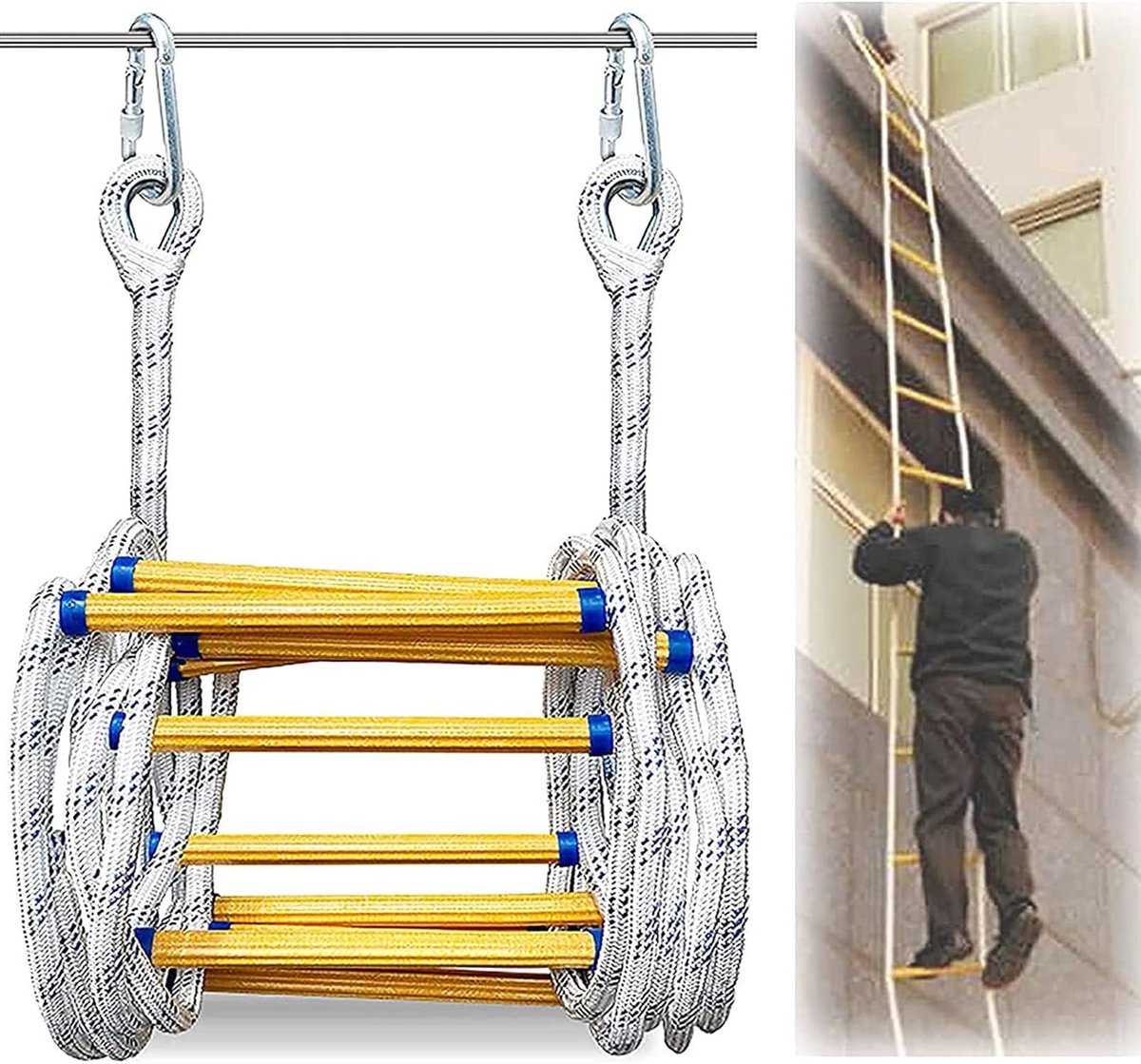 Reddingsladder - Veiligheidsladder Noodladder - Snelle Ontsnapping - Vlamvertragend Materiaal - 5 Meter - Wit