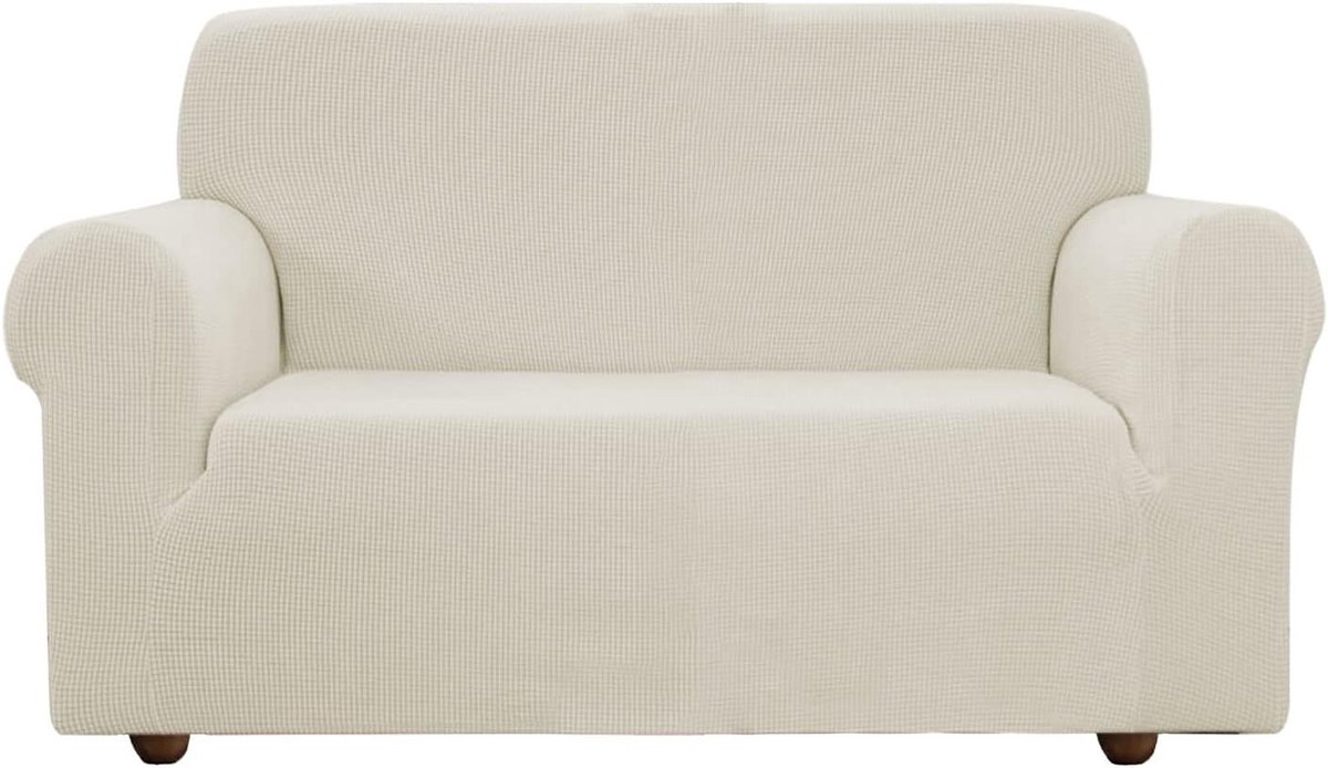 Stretch Sofa Cover - Jacquard Hoes voor Bank en Fauteuil - Geschikt voor 2-Zits Sofa (Ivory Wit, 145-185 cm) - Bescherming, Stijl en Comfort