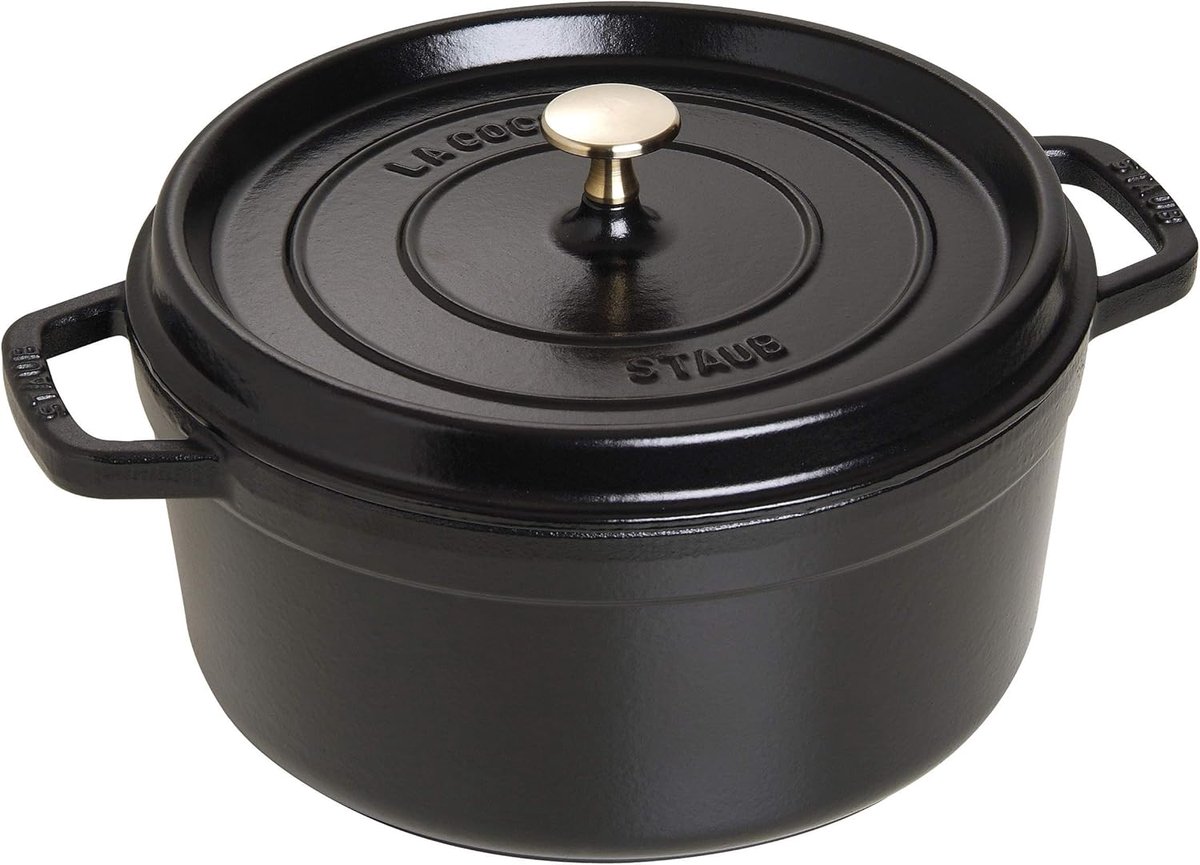 Gietijzeren Braadpan - Cocotte Ovenschaal - Langzaam Koken - Druppelstructuur Deksel - 26 cm 5 Liter - Zwart