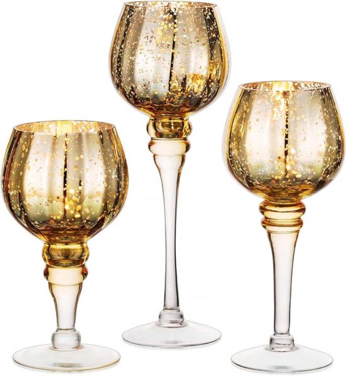 Gouden waxieleuchten en glas kaarsenhouder set Allecto Plus