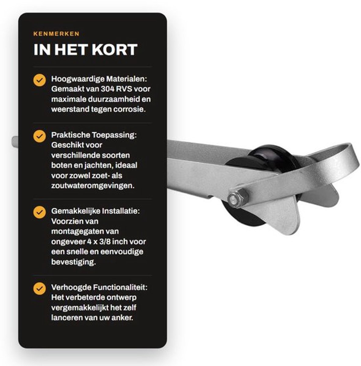 SVGCommerce - Boot Anker Roller - Roestvrij Staal - Heavy Duty - 15 Inch - Ideaal