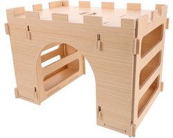 Hooi voerbak - Knaagdier voerhuis - Voeren en spelen - Hout met nestfunctie - 31 x 21.5 x 21 cm