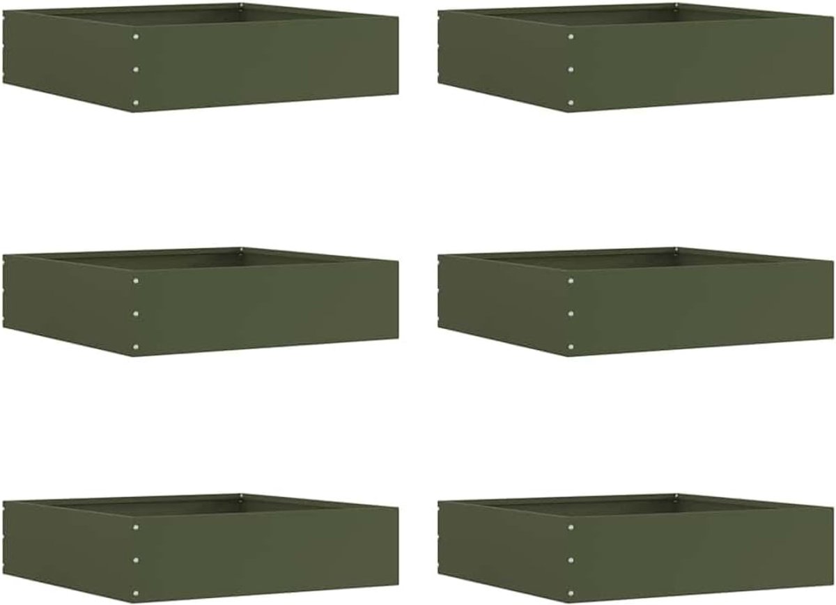Gazonrand 6 Stuks - Tuinranden Staal - Tuin Afbakenen - Weerbestendig Materiaal - 50 x 50 cm - Olijfgroen