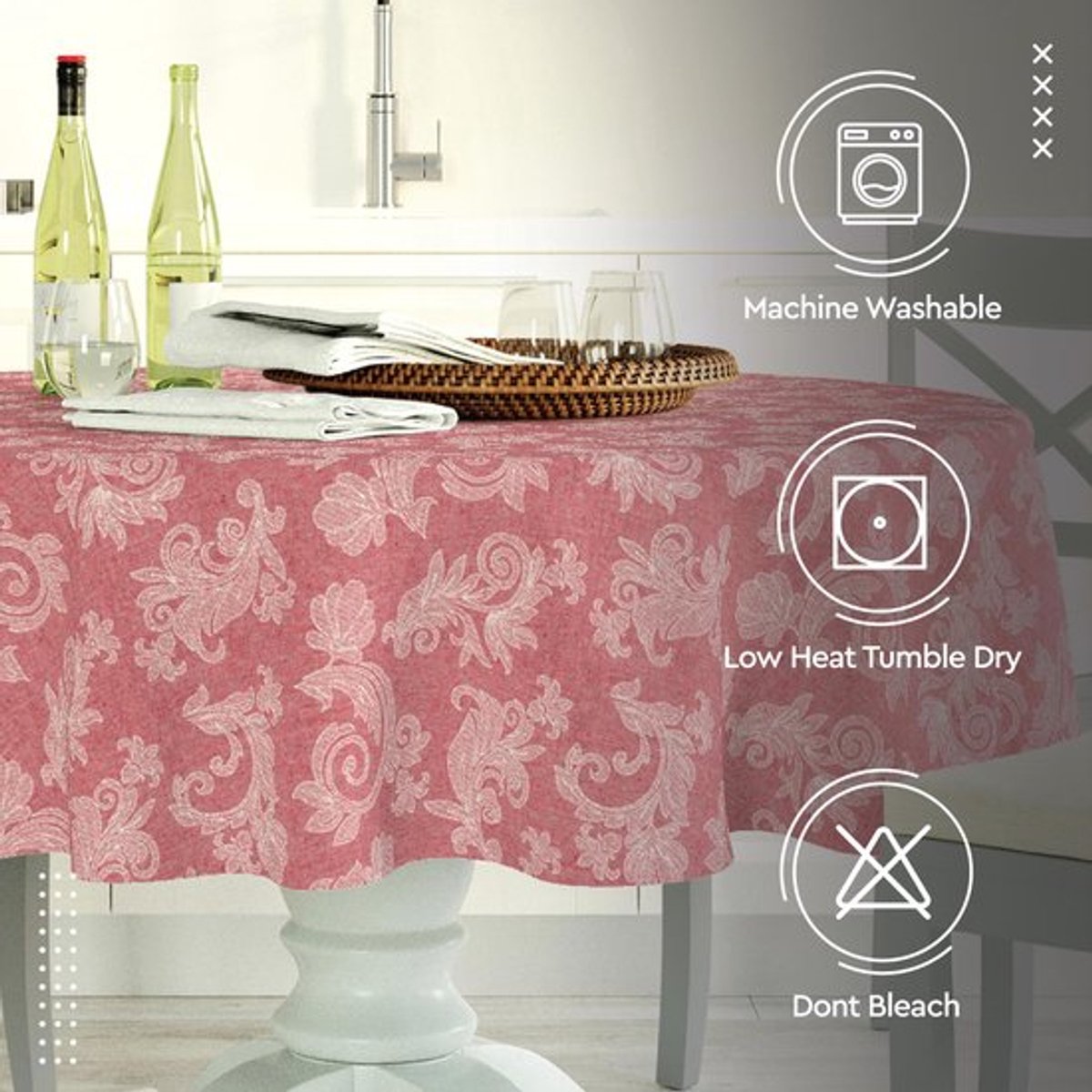 Tafelkleed rond wasbaar jacquard stijl