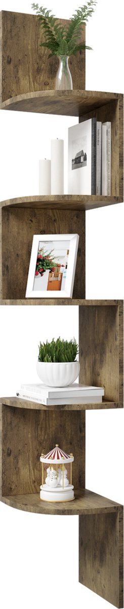 Boekenkast Bruin - Hout, Wandplank voor tegen de muur en Boekenplank met Wandplanken - Voor Tegen De Muur
