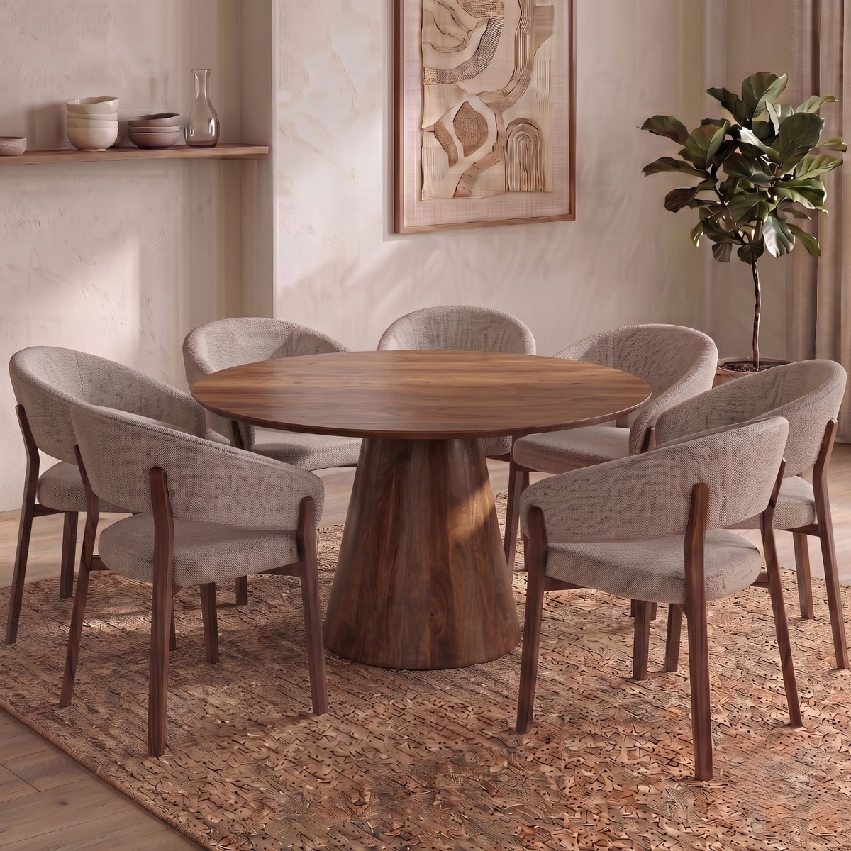Mangohouten Eettafel Nova Rond 150 cm Donkerbruin Mahom Industrieel - Dinertafel van Mangohout & Metaal - Industriële Eettafel