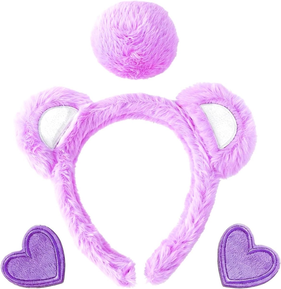 Stirnband met schattige oren, staart en hart-brosche, pluche kostuumset voor volwassenen, perfect voor Halloween en carnaval