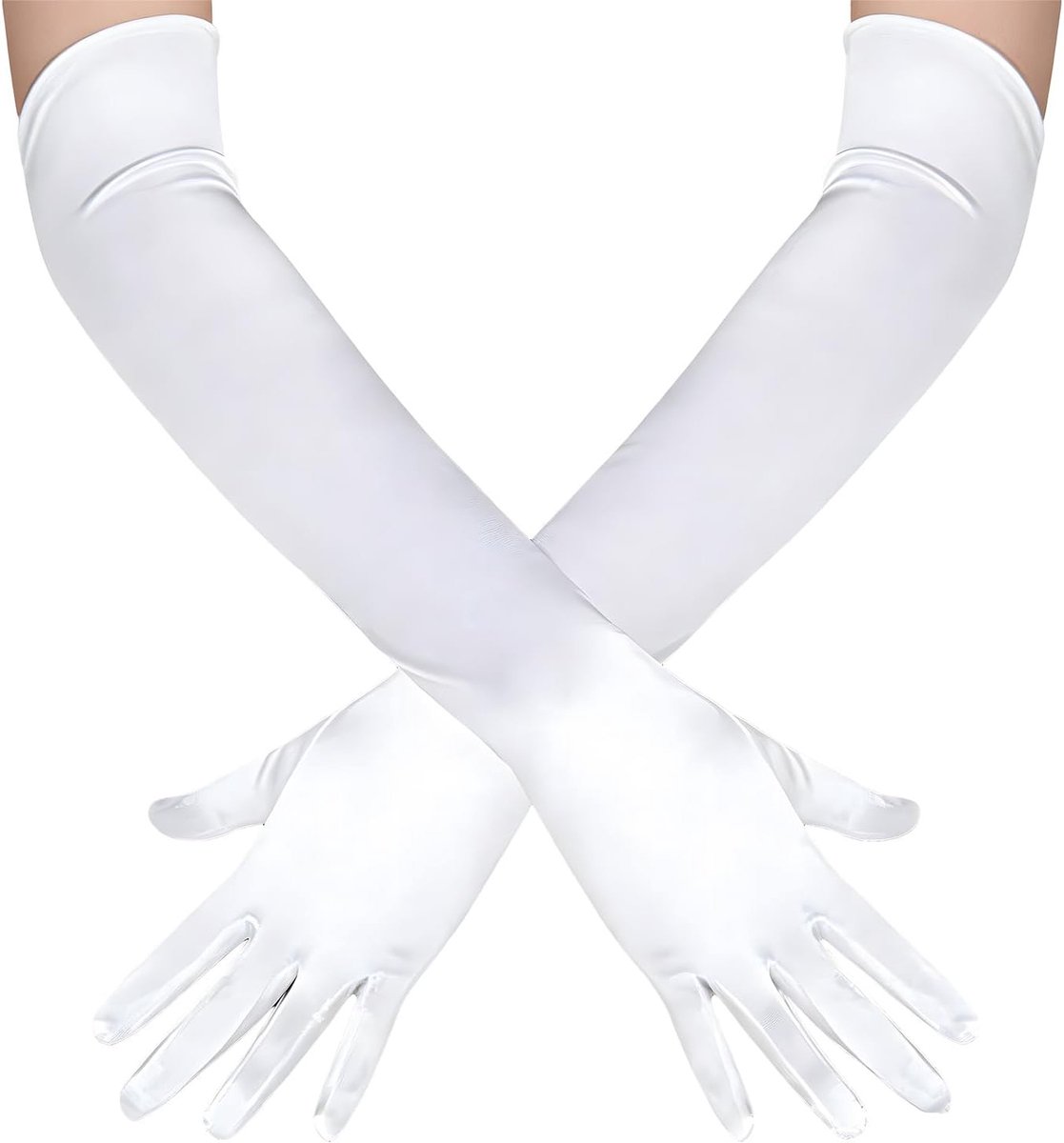 Elegante Lange Witte Satijnen Handschoenen voor Avondkleding, Bruiloften en Feestjes - 55 cm Armwarmers Accessoire Set