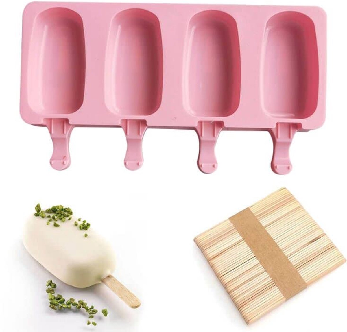 Elzusha - Silicone Ice Cream Mold - Popsicle Moulds met Houten en Silicone Deksel