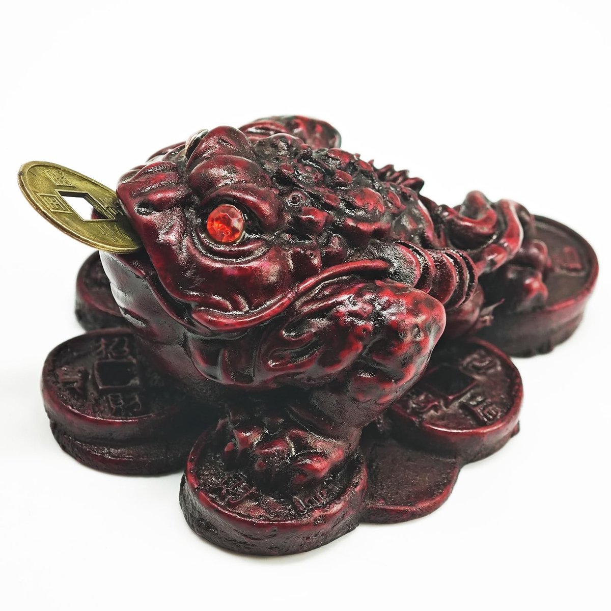 Elzusha - Geluksfrog met W I Ching Munt en Rood Touwtje