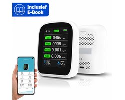 Frasco CO2 meter - Luchtkwaliteitsmeter - 8 In 1 - Met hygrometer en thermometer - Inclusief Alarmsysteem - Draagbaar & oplaadbaar - Zelfkalibrerende NDIR sensor - LED scherm - Inclusief E-Book