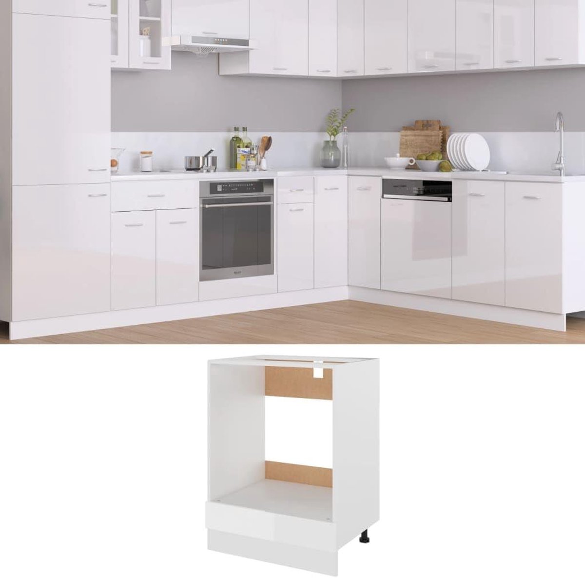 Ovenkast Keuken - Keukenkast Opslag - Keuken Organiseren - Eenvoudig Ontwerp - 60x46x815 cm - Hoogglans Wit