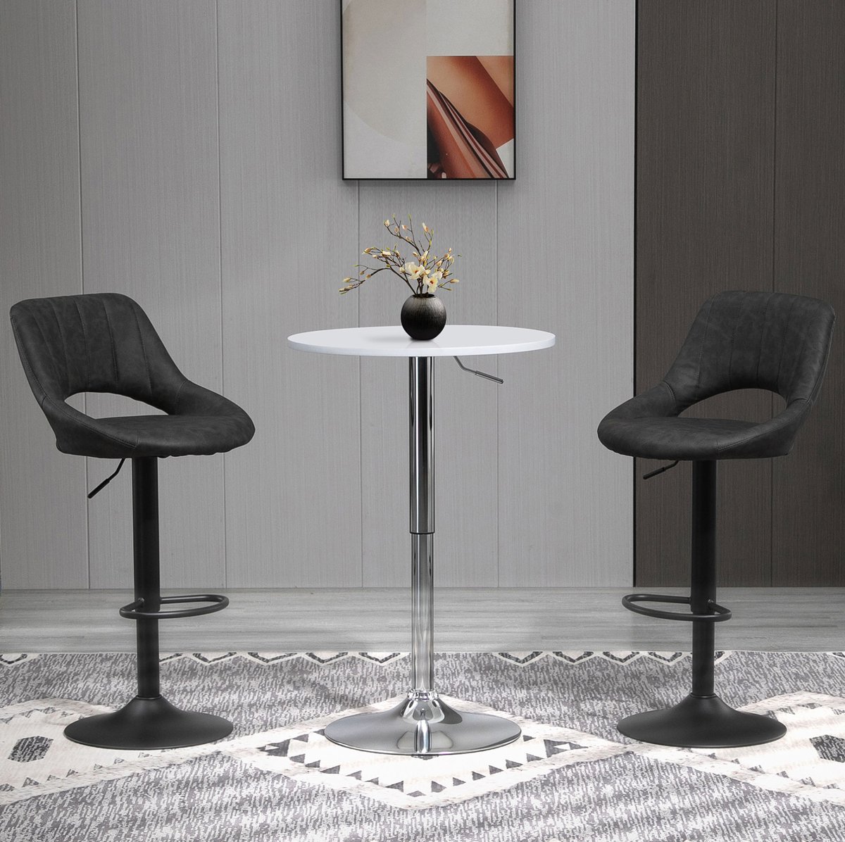 MIVRAY Barkruk Set Van 2 44 X 49 X 90 110 Cm Draaibaar Hoogteverstelbaar Met Rugleuning En Voetsteun Voor Keuken En Bar Kunstleer Grijs