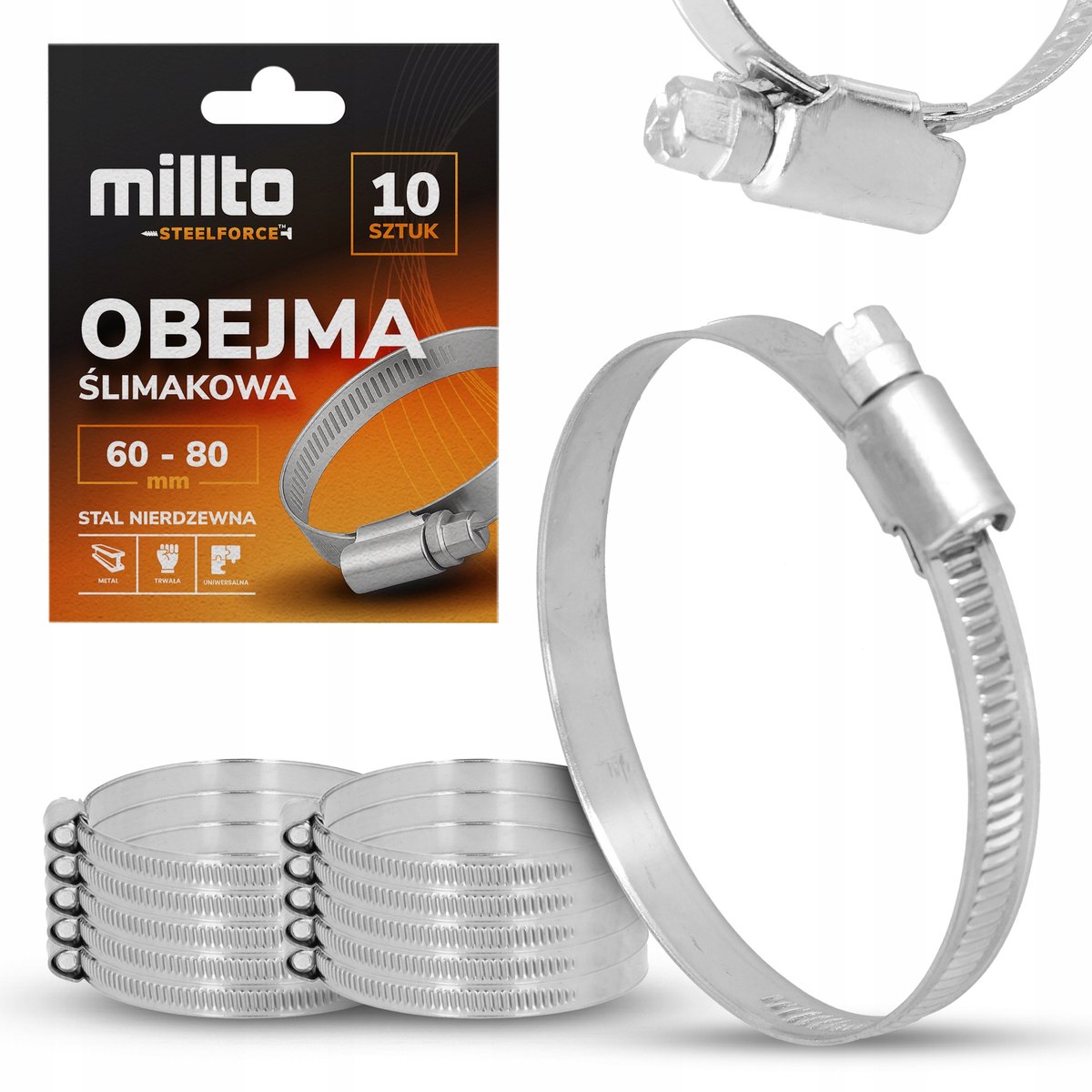 10x Metalen Slangklem 60-80mm - Verstelbare Sluiting - Roestvrij Staal