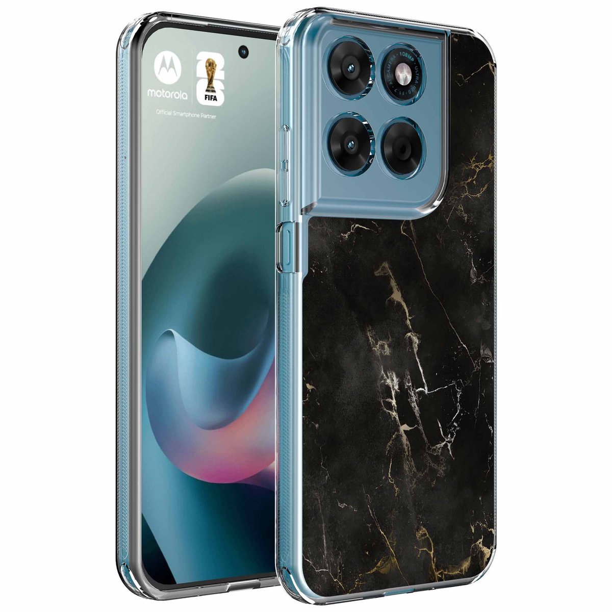 Smartphonica Geschikt voor Motorola Moto G77 Telefoonhoesje met Zwart Marmer opdruk - Draadloos op te laden - Shockproof Siliconen TPU Strong Case - Sterk Schokbestendig Telefoonhoesje geschikt voor Motorola Moto G77
