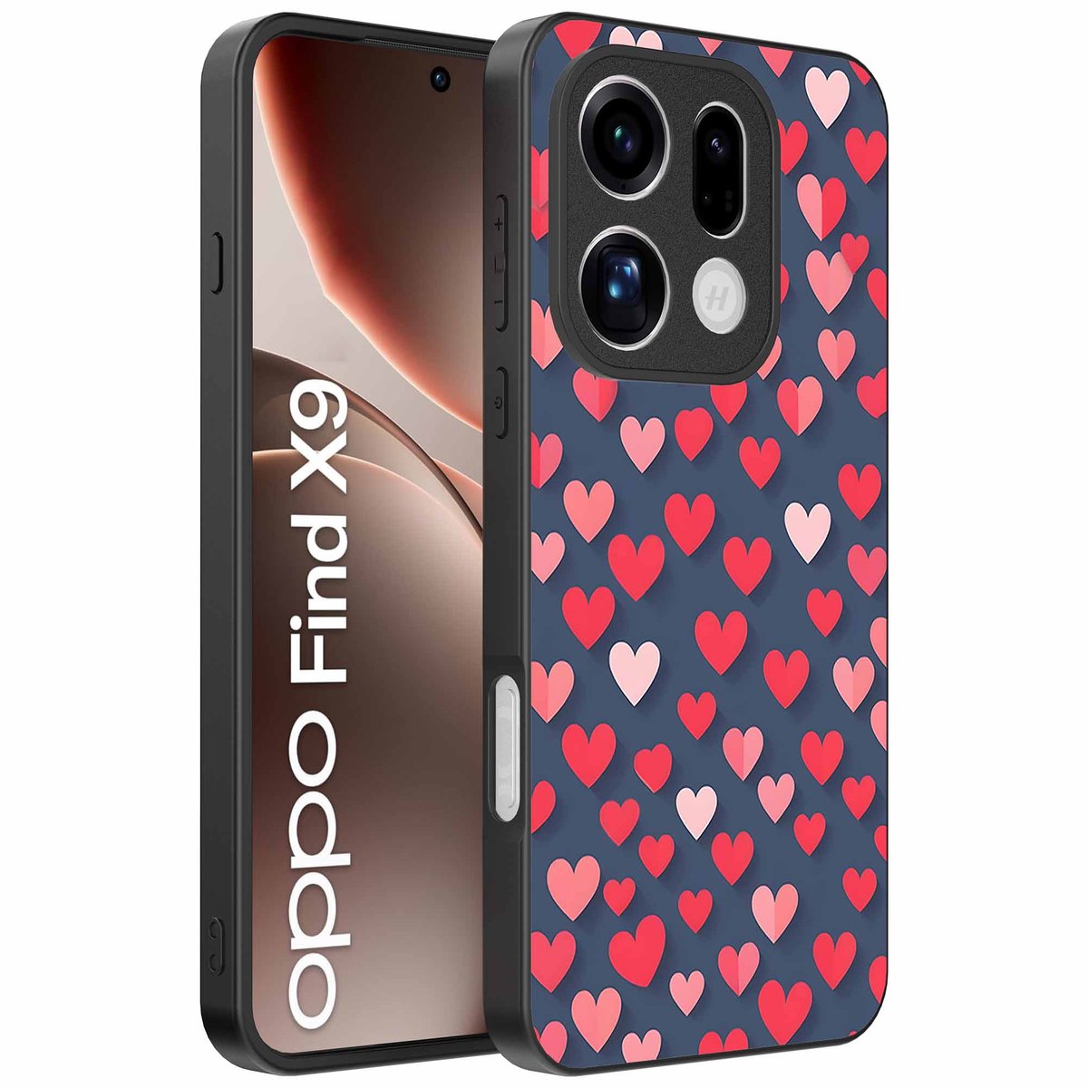 Geschikt voor Oppo Find X9 Telefoonhoesje met Roze en Rode Hartjes Opdruk - TPU Backcover Case With Rosé and Red Heart Design - Smartphonica geschikt voor Oppo Find X9