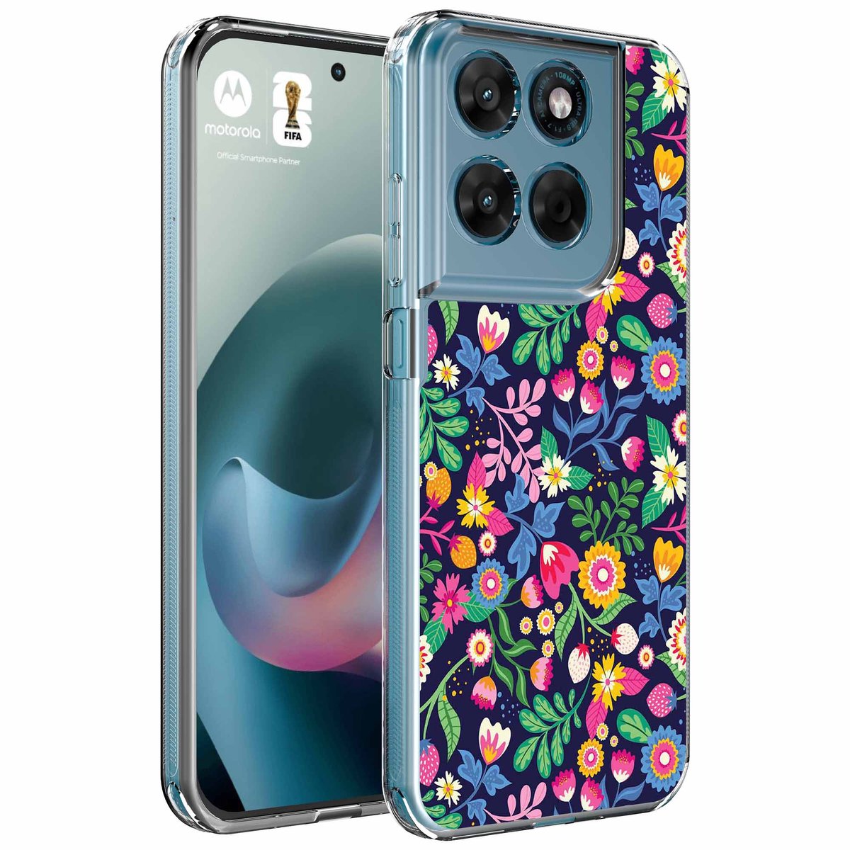 Smartphonica Geschikt voor Motorola Moto G77 Telefoonhoesje met Bloemen opdruk - Draadloos op te laden - Shockproof Siliconen TPU Strong Case - Sterk Schokbestendig Telefoonhoesje geschikt voor Motorola Moto G77