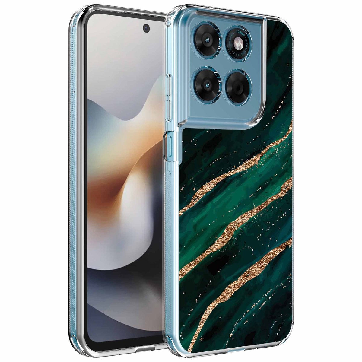 Smartphonica Geschikt voor Motorola Moto G56 Telefoonhoesje met Goud Groen Marmer opdruk - Draadloos op te laden - Shockproof Siliconen TPU Strong Case - Sterk Schokbestendig Telefoonhoesje geschikt voor Motorola Moto G56