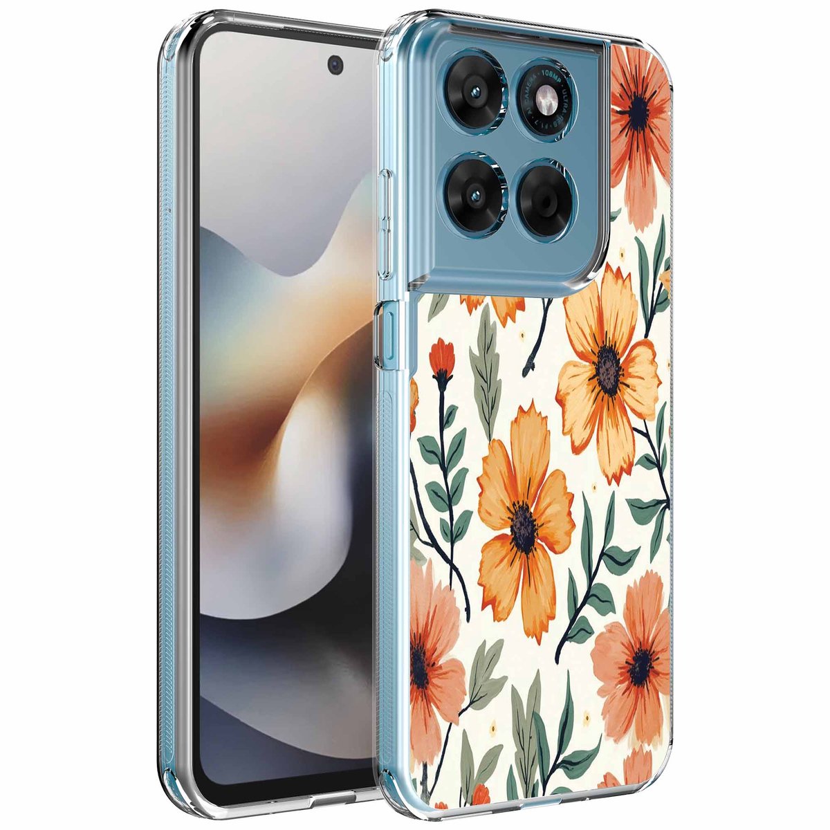 Smartphonica Geschikt voor Motorola Moto G56 Telefoonhoesje met Oranje Bloemen opdruk - Draadloos op te laden - Shockproof Siliconen TPU Strong Case - Sterk Schokbestendig Telefoonhoesje geschikt voor Motorola Moto G56