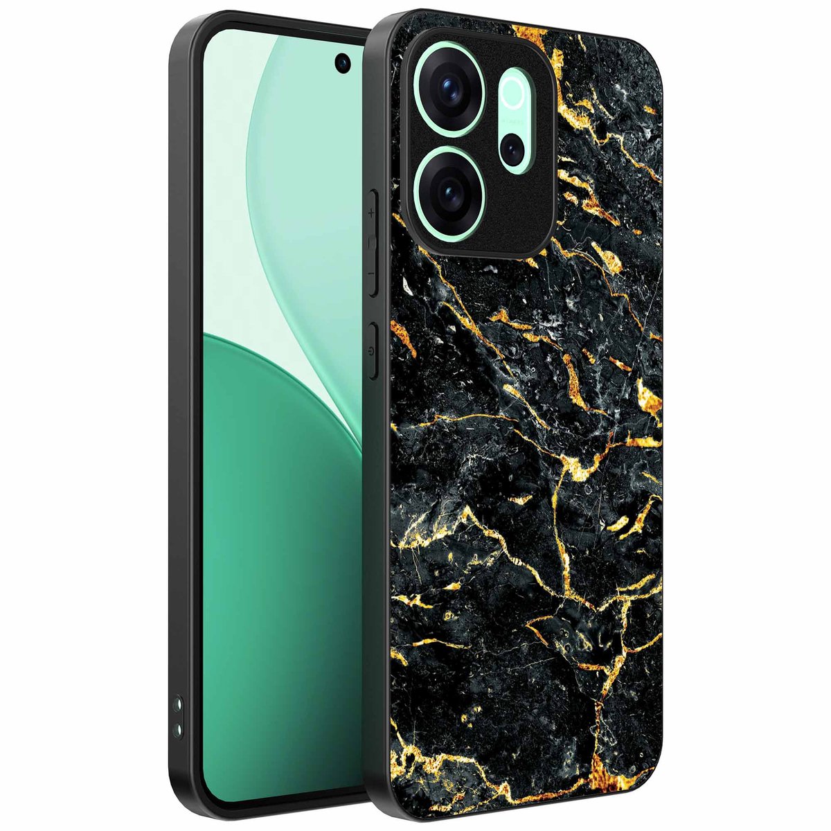 Geschikt voor Oppo Reno 15 Pro Telefoonhoesje met Zwart Goud Marmer Opdruk - TPU Backcover Case Black Gold Marble Design - Zwart Goud - Smartphonica geschikt voor Oppo Reno 15 Pro