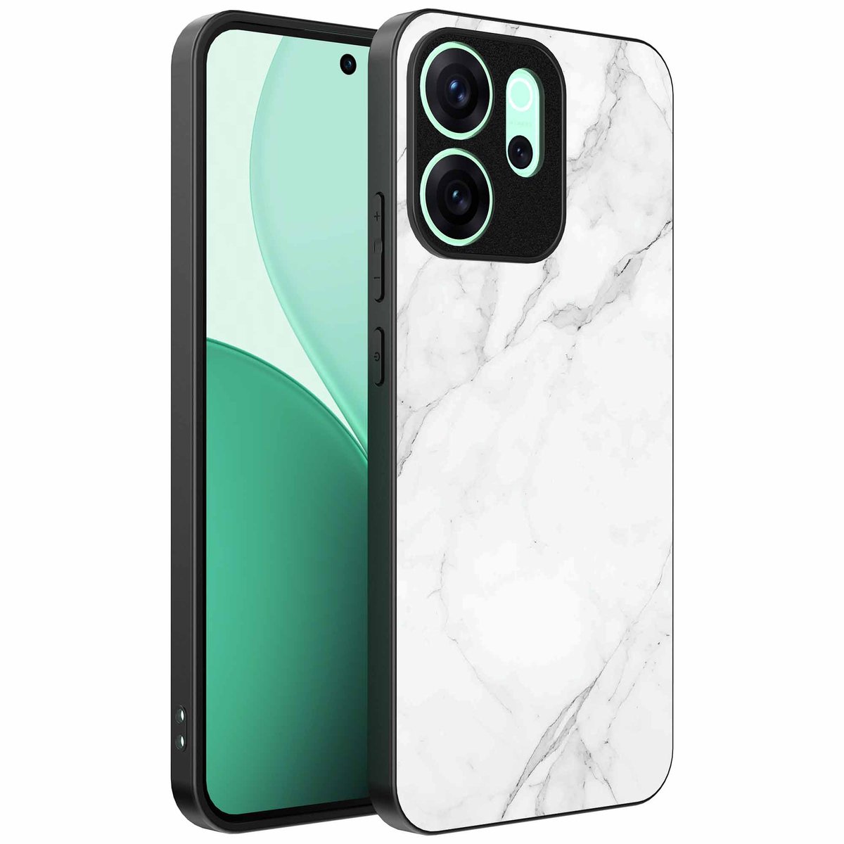 Geschikt voor Oppo Reno 15 Pro Telefoonhoesje met Wit Marmer Opdruk - TPU Backcover Case White Marble Design - Zwart - Smartphonica geschikt voor Oppo Reno 15 Pro
